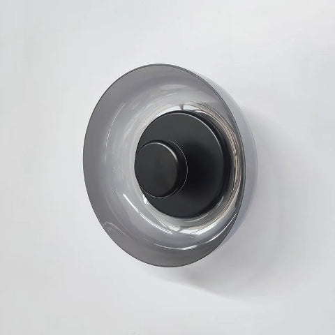 applique-murale-en-verre-avec base noire et bol gris fumé