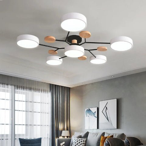 plafonnier bois rondin blanc 6 lumières