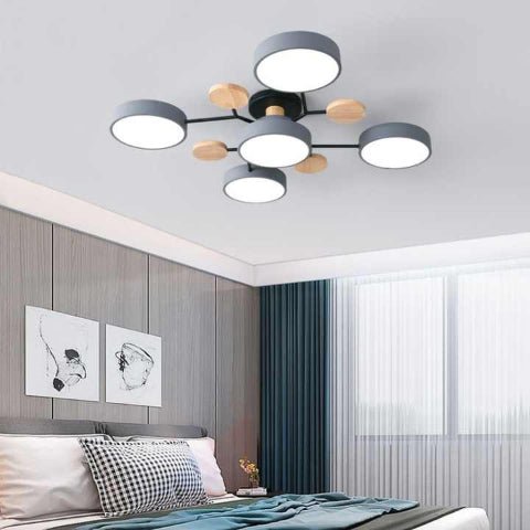 plafonnier bois rondin gris 5 lumières