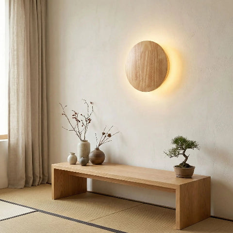 applique murale bois style japonais couloir