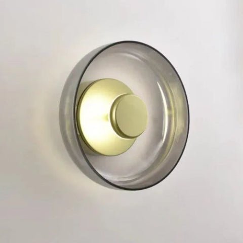 applique-murale-en-verre-avec base or et bol gris fumé