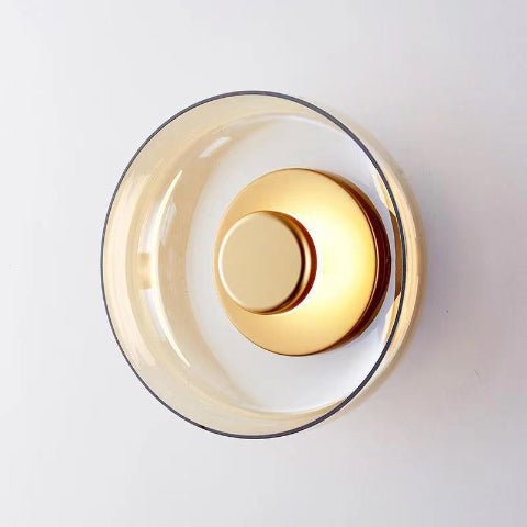 applique murale en verre bol ambré base doré