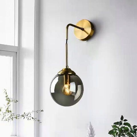 applique murale en verre globe gris fume