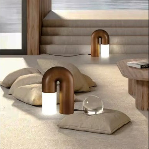 lampe a poser design arche bois fonce