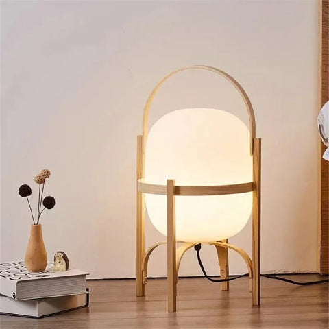lampe-a-poser bois design japonais allumee