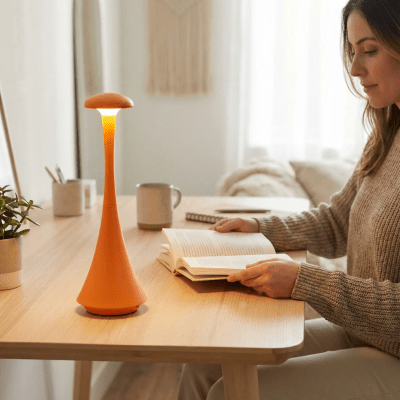 lampe champignon orange lecture