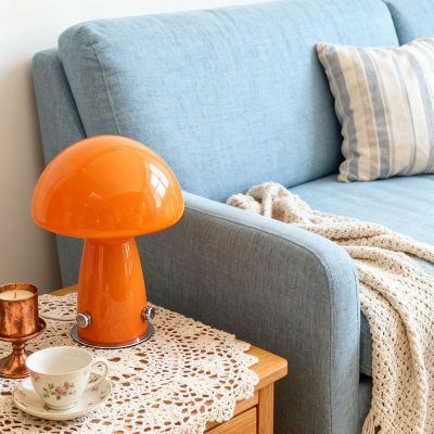 lampe-champignon-orange lampe de chevet