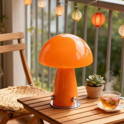 lampe champignon orange sur table