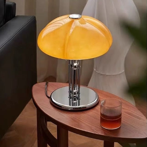 lampe-champignon-orange-table de salon