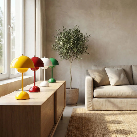 lampe de chevet champignon solene de couleeurs différentes