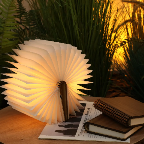 lampe de chevet en bois forme livre ferme