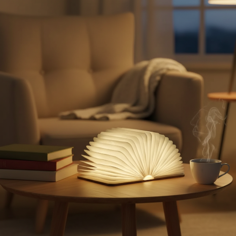 lampe de chevet en bois sur table
