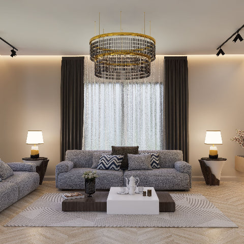 luminaire salon meuble gris