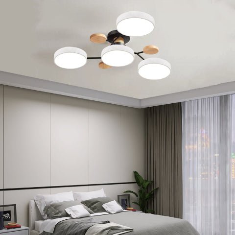 plafonnier bois rondin blanc 4 lumières