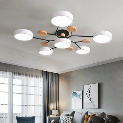plafonnier bois rondin blanc 6 lumières