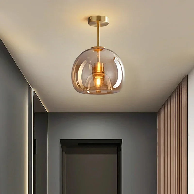 plafonnier en verre cognac
