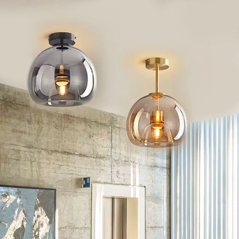 plafonnier en verre colore cognac et smoky