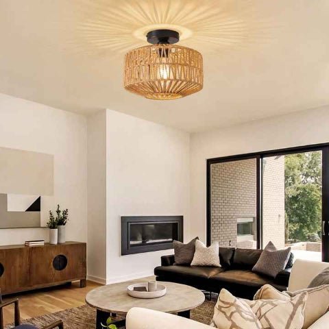 plafonnier rotin salon