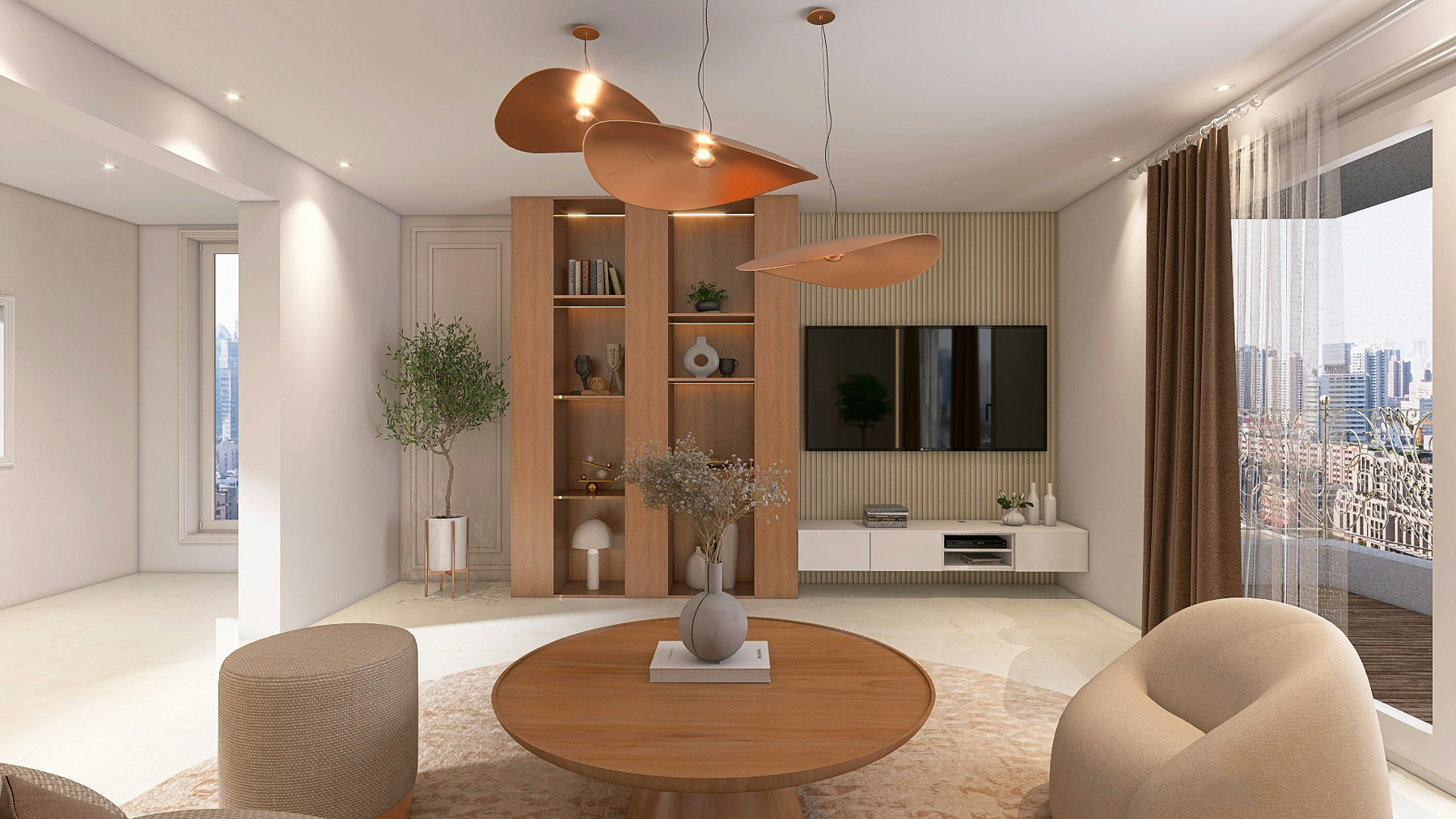 suspension bois salon moderne