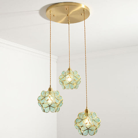 suspension fleur trio vert base ronde