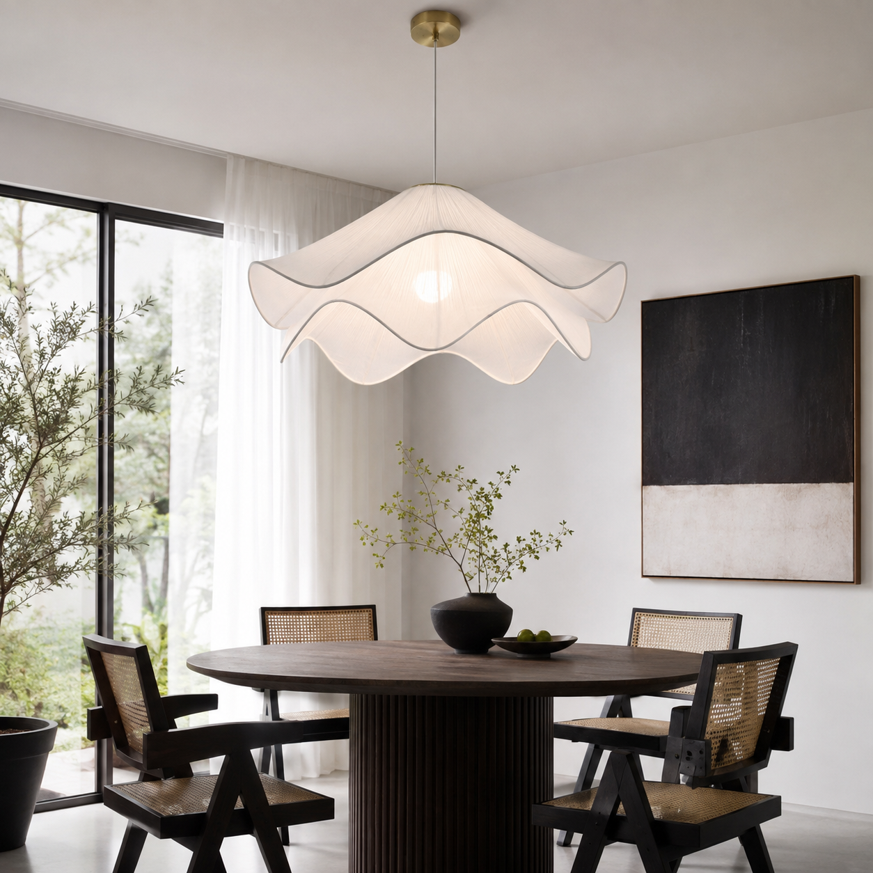 suspension fleur blanche en tissu  80cm