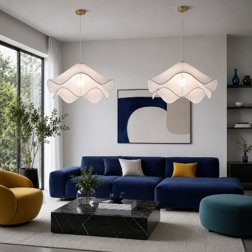 suspension fleur blanche en tissu  salon