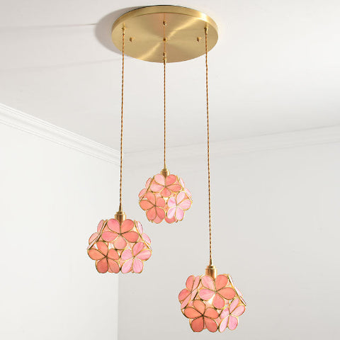 suspension fleur rose trio base ronde
